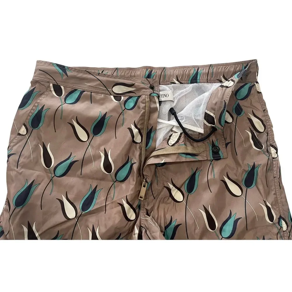 15-74 VALENTINO Men's Tulip Swim Trunks Board Shorts Brown IT44/US34/XS